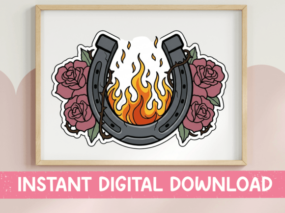 Flaming Horseshoe Roses Sticker