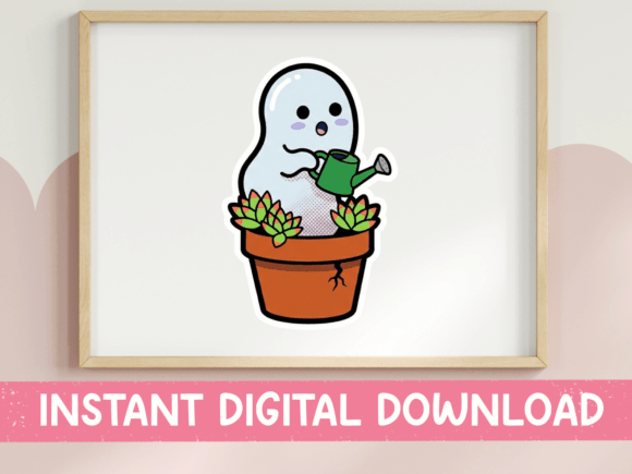 Ghost Watering Succulents Cute Sticker Embroidery Review