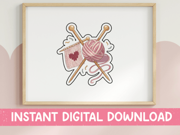 Knitting Needles and Yarn Heart Sticker