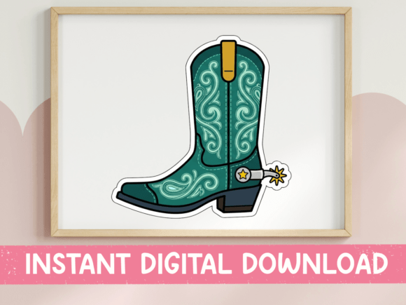Teal Cowboy Boot Sticker with Spur Review