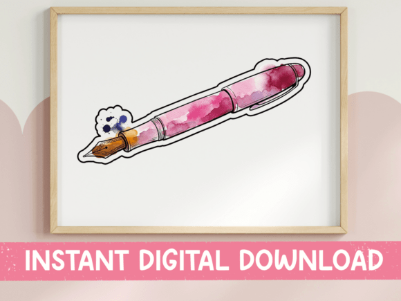 Watercolor Pink Fountain Pen Sticker Review